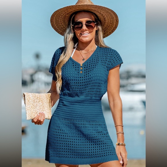 ‼️SOLD‼️Sheer Cutout Cover-Up Mini Dress - Picture 3 of 4